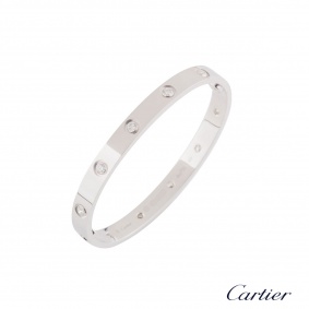 Cartier White Gold Full Diamond Love Bracelet Size 21 B6040721